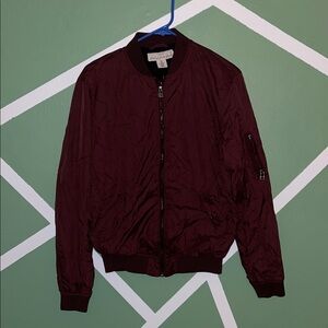 H&M burgundy Bomber Jacket with Stand-Up Collar